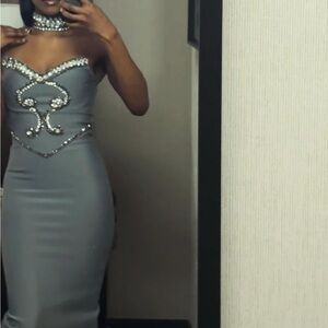 Strapless Gray Embellished Dress